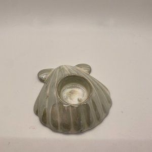 Vintage Ceramic Seashell Iridescent White Candle Holder